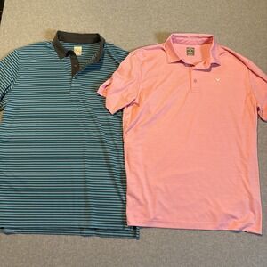 Callaway Golf Polo Men's L (lot Of 2) Pink & Blue Striped Opti Dry Very Good Con